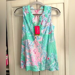 Lilly Pulitzer Blue Sleeveless Tank Top Vibrant Floral